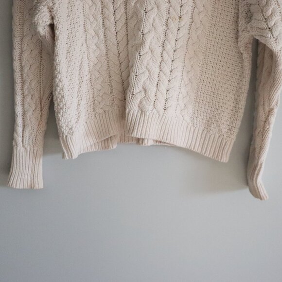 Aerie Womens White Sz S Cable Knit Crewneck Pullover Long Sleeve Ribbed Sweater - Picture 7 of 12